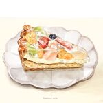  39no39 artist_name blueberry food food_focus fruit fruit_tart kiwi_(fruit) kiwi_slice no_humans orange_(fruit) orange_slice original plate shadow still_life strawberry strawberry_slice tart_(food) 