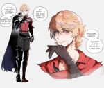  1boy aged_up armored_legwear black_cape blue_eyes cape clive_rosfield clive_rosfield_(cosplay) cosplay costume_switch final_fantasy final_fantasy_xvi highres joshua_rosfield male_focus messy messy_hair nyantcha orange_hair short_hair 