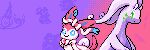  animal_focus bellossom blissey blue_sclera bow bowtie bright_pupils chandelure closed_mouth colored_sclera dot_mouth english_commentary expressionless eye_contact goodra green_eyes hair_bow hair_ribbon happy looking_at_another looking_to_the_side no_humans pink_background pink_bow pink_bowtie pixel_art pokemon pokemon_(creature) purple_background ribbon sideways_mouth silhouette smile standing sylveon togedemaru two-tone_background upper_body white_eyes white_pupils white_ribbon wisgarus 