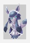  absurdres border closed_mouth clothed_pokemon commentary_request full_body glaceon green_eyes grey_background headdress highres looking_at_viewer no_humans pokemon pokemon_(creature) poppiina solo watermark white_border 