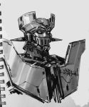  absurdres captoon concept_art english_commentary highres machinery marker_(medium) mazinger_(series) mazinger_z mazinger_z_(mecha) mecha monochrome no_humans original photo_(medium) pilder portrait redesign robot science_fiction signature sketch super_robot traditional_media upper_body 