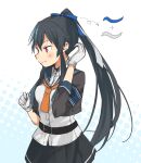  1girl annin_musou black_hair blush closed_mouth kantai_collection long_hair ponytail red_eyes solo very_long_hair yahagi_(kancolle) yahagi_kai_ni_(kancolle) 