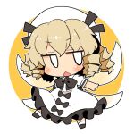  1girl black_footwear blonde_hair blush dress drill_hair fairy fairy_wings frilled_dress frills full_body hair_between_eyes hat ini_(inunabe00) luna_child open_mouth shoes short_hair short_sleeves socks solo touhou white_dress white_headwear white_socks wings 