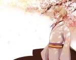  blonde_hair cherry_blossoms hakuouki_shinsengumi_kitan japanese_clothes kazama_chikage male obi red_eyes solo wallpaper white 