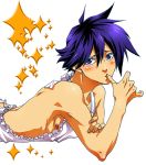   adult apron blue_hair blush crossdressinging male naked_apron pout shirtless simon solo tengen_toppa_gurren_lagann  