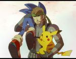  brown_hair caloriemate carrying eating gloves headband letterboxed metal_gear_solid nintendo pikachu pokemon solid_snake sonic sonic_the_hedgehog super_smash_bros. 