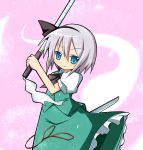  blue_eyes ghost highres ichihina katana konpaku_youmu myon ribbon silver_hair solo sword touhou weapon 