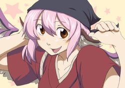  brown_eyes clothes_grab face mystia_lorelei okamisty pink_hair short_hair short_sleeves star tasuki tknkkm touhou 