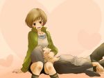  brown_hair couple grey_hair heart lap_pillow love mysk918 narukami_yuu persona persona_4 satonaka_chie seta_souji short_hair smile 