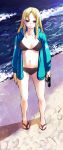  bikini blonde_hair blush breasts large_breasts long_hair nagasawa_shin ocean sandals sweat swimsuit 
