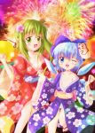  blue_eyes blue_hair bow cirno daiso daiyousei flower green_eyes green_hair hair_bow hair_flower hair_ornament japanese_clothes kimono mask multiple_girls panties short_hair side_ponytail touhou underwear wings wink 