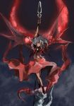  crescent_moon dress jewelry lavender_hair moon night polearm red_eyes red_moon remilia_scarlet short_hair smile solo spear touhou weapon wings yuma_(cobhc666) 