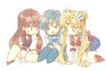  bishoujo_senshi_sailor_moon blonde_hair blush brown_hair chibi hino_rei inner_senshi kneeling magical_girl mizuno_ami nitako oekaki sailor_mars sailor_mercury sailor_moon sailor_senshi sitting tsukino_usagi 