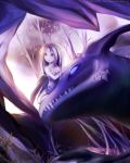  dragon dress fangs hitana long_hair open_mouth original outdoors purple_eyes solo violet_eyes white_hair wings 