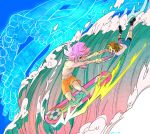  brown_hair highres inazuma_eleven mansu multiple_boys ocean pink_hair surfboard surfing tachimukai_yuuki tsunami_jousuke waves 