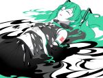  crying green_hair hatsune_miku highres lying navel ripples skirt solo tear torn_clothes vocaloid 