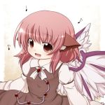  akagaminanoka dress earrings fuuen_(akagaminanoka) jewelry musical_note mystia_lorelei no_hat no_headwear open_mouth pink_eyes pink_hair short_hair smile solo touhou wings 