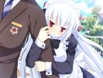  blush game_cg irina_vladimirovna_putina long_hair maid nimura_yuushi osananajimi_wa_daitouryou red_eyes white_hair 