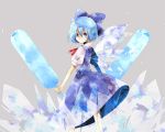  blue_hair bow cirno dress hair_bow hair_ornament ice popsicle short_hair solo touhou wings 