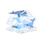  artist_name blue_sky clouds cloudy_sky floating ice mint nadia_kim no_humans original puddle simple_background sky sparkle whale white_background 