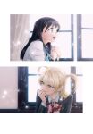  2girls akebi-chan_no_serafuku akebi_komichi black_hair black_jacket blazer blonde_hair blue_bow blue_neckerchief blue_sailor_collar blush bow collage collared_shirt erika_kizaki highres jacket kawakami_taishi key_visual kizaki_erika long_hair long_sleeves multiple_girls neckerchief official_art promotional_art red_ribbon ribbon roubai_academy_school_uniform_(old) sailor_collar school_uniform shirt smile striped striped_ribbon twintails white_shirt 