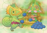  absurdres berry building food fruit fushigi_no_dungeon highres holding holding_food kecleon no_humans official_art pokemon pokemon_(creature) pokemon_(game) pokemon_mystery_dungeon solo vase 