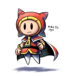  1boy belt black_belt bracelet cape english_text floating hood hooded_cape jewelry looking_at_viewer mari_luijiroh mario_&amp;_luigi:_dream_team mario_&amp;_luigi_rpg masanori_sato_(style) orange_cape orange_tunic prince_dreambert shadow simple_background sleeveless solo super_mario_bros. white_background 