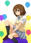  1girl balloon blush breasts brown_eyes brown_hair hair_ornament highres hirasawa_yui hirondo k-on! open_mouth sakuragaoka_high_school_uniform school_uniform shoes sitting skirt small_breasts socks solo 