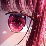  1girl arima_kana chromatic_aberration close-up commentary eye_focus eyelashes highres mahiru_yura oshi_no_ko red_eyes redhead shade shadow sidelocks solo sparkle 