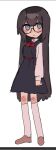  1girl belt black_dress black_hair blue_eyes bow bowtie copyright_request dress expressionless full_body glasses kneehighs long_hair looking_at_viewer mochihamo_chiya red_bow red_bowtie round_eyewear shirt simple_background sketch sleeveless sleeveless_dress socks solo standing white_background white_shirt white_socks 