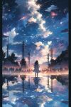  1girl ai-generated fantasy highres reflection reflective_water scenery sky star_(sky) starry_sky tarochanlove 