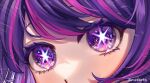  1girl absurdres blush close-up commentary english_commentary eye_focus highres hoshino_ai_(oshi_no_ko) lens_flare light_particles long_hair looking_at_viewer meeartz multicolored_hair oshi_no_ko parted_bangs pink_hair purple_hair shadow sidelocks solo sparkle star-shaped_pupils star_(symbol) streaked_hair swept_bangs symbol-shaped_pupils twitter_username violet_eyes 