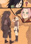 1boy 1girl black_hair female green_eyes haruno_sakura male naruto naruto_(series) naruto_shippuuden pink_hair uchiha_madara