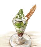  39no39 artist_name food food_focus highres matcha_(food) matcha_parfait no_humans original parfait shadow still_life wafer white_background 