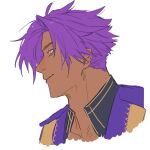  1boy alternate_hairstyle bhima_(fate) dark-skinned_male dark_skin fate/grand_order fate_(series) male_focus portrait profile purple_hair purple_vest short_hair simple_background solo uatwf681 upper_body vest violet_eyes white_background 