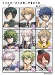  1girl 6+boys ahoge amami_rantaro black_hair black_jacket blonde_hair blood blood_on_face blush braid collared_shirt danganronpa:_trigger_happy_havoc danganronpa_(series) danganronpa_v3:_killing_harmony desuhiko_thunderbolt emoji glasses green_hair grey_hair grin hair_between_eyes hair_ribbon hashi_(84_rainco) highres injury jacket kirigiri_kyoko kokohead_yuma long_hair master_detective_archives:_rain_code messy_hair multicolored_hair multiple_boys necktie outside_border pink_blood purple_hair redhead ribbon saihara_shuichi semi-rimless_eyewear shirt short_hair side_braid smile teeth togami_byakuya tongue tongue_out translation_request twilight_vivia two-tone_hair yakou_furio yomi_hellsmile zzz 