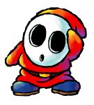  1boy belt blue_footwear boots brown_belt highres mask official_art red_tunic shy_guy simple_background solo super_mario_bros. white_background yoshi&#039;s_island_ds 