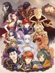  bare_shoulders blonde_hair blue_eyes blue_hair breasts brunnya_(fire_emblem) castle eliwood_(fire_emblem) fire_emblem fire_emblem:_the_blazing_blade florina_(fire_emblem) green_eyes green_hair hawkeye_(fire_emblem) hector_(fire_emblem) igrene_(fire_emblem) large_breasts lilina_(fire_emblem) limstella_(fire_emblem) lyn_(fire_emblem) meziosaur nergal_(fire_emblem) ninian_(fire_emblem) open_mouth redhead roy_(fire_emblem) turban zephiel_(fire_emblem) 