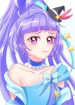  blue_choker blue_gemstone choker cure_magical cure_magical_(sapphire_style) folded_braid gem hat highres intertwined_hair izayoi_liko long_hair looking_at_viewer magical_girl mahou_girls_precure! mini_hat mini_witch_hat momotarouooi precure purple_hair upper_body violet_eyes witch_hat 