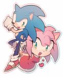  1boy 1girl amy_rose animal_ears animal_nose aoki_(fumomo) bare_shoulders blue_fur bracelet breasts dress eyelashes furry furry_female furry_male gloves gold_bracelet green_eyes hairband hand_up heart hedgehog hedgehog_ears hedgehog_girl hedgehog_tail jewelry leg_up looking_at_viewer looking_to_the_side medium_breasts open_mouth pink_fur red_dress red_footwear red_hairband shoes simple_background sleeveless sleeveless_dress smile sneakers socks sonic_(series) sonic_the_hedgehog standing standing_on_one_leg tail tongue turtleneck turtleneck_dress white_background white_gloves white_socks 