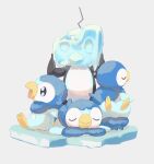  closed_eyes closed_mouth commentary_request eiscue hands_up highres ice lying no_humans on_stomach open_mouth piplup pokemon pokemon_(creature) sitting smile standing torinoko_(miiko_draw) u_u 