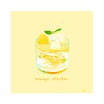  artist_name bear chai_(drawingchisanne) drink food_focus in_container mango no_humans original polar_bear sherbet shirokuma-san_(drawingchisanne) simple_background yellow_background 