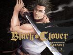  1boy biceps black_bulls_(emblem) black_capelet black_clover black_fire black_hair capelet cigarette fire flaming_sword flaming_weapon frown goatee_stubble hands_up highres holding holding_sword holding_weapon katana long_sideburns looking_at_viewer male_focus mature_male mustache_stubble official_art serious short_hair sideburns sideburns_stubble smoking solo spiky_hair sword tabata_yuuki tank_top torn_capelet upper_body weapon white_tank_top wrinkled_skin yami_sukehiro 