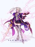 1girl alternate_costume english_commentary english_text fire_emblem fire_emblem_awakening highres holding holding_sword holding_weapon robin_(female)_(fire_emblem) robin_(fire_emblem) solo sumustard sword thighhighs twintails weapon white_hair