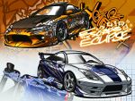  car english_commentary graffiti highres mitsubishi_eclipse mitsubishi_motors motor_vehicle no_humans original spoiler_(automobile) sports_car toonzoku toyota toyota_celica toyota_celica_t230 vehicle_focus vehicle_name zoom_layer 