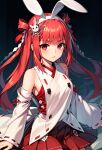  1girl beatmania red_dress red_eyes red_hair twintails two_side_up umegiri_ameto white_dress 