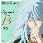  1boy aqua_hair aqua_theme artist_request black_capelet black_clover:_sword_of_the_wizard_king capelet countdown hand_on_own_chin hand_up henry_legolant highres language_request long_hair male_focus official_art official_style portrait raised_eyebrows solo stroking_own_chin yellow_eyes 