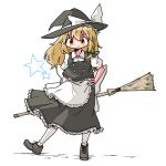  1girl apron arm_behind_back black_skirt black_vest blonde_hair breasts broom commentary_request dot_nose full_body hair_between_eyes hand_on_own_hip hat holding holding_broom kasuya_baian kirisame_marisa leaning_to_the_side light_smile long_hair looking_at_viewer puffy_short_sleeves puffy_sleeves short_sleeves simple_background skirt skirt_set small_breasts smirk solo standing star_(symbol) touhou v-shaped_eyebrows very_long_hair vest waist_apron white_background wing_collar witch_hat yellow_eyes 