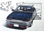  car drifting highres motor_vehicle no_humans original shadow sound_effects takapon_0505 toyota toyota_sprinter_trueno traditional_media vehicle_focus 