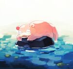  absurdres highres initial lily_pad lying no_humans on_stomach open_mouth pokemon pokemon_(creature) rock slowpoke solo su_(sajo_su5) water watermark 